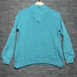 Lands' End Sweater Women's XS Blue Turquoise Knit Zip Pullover